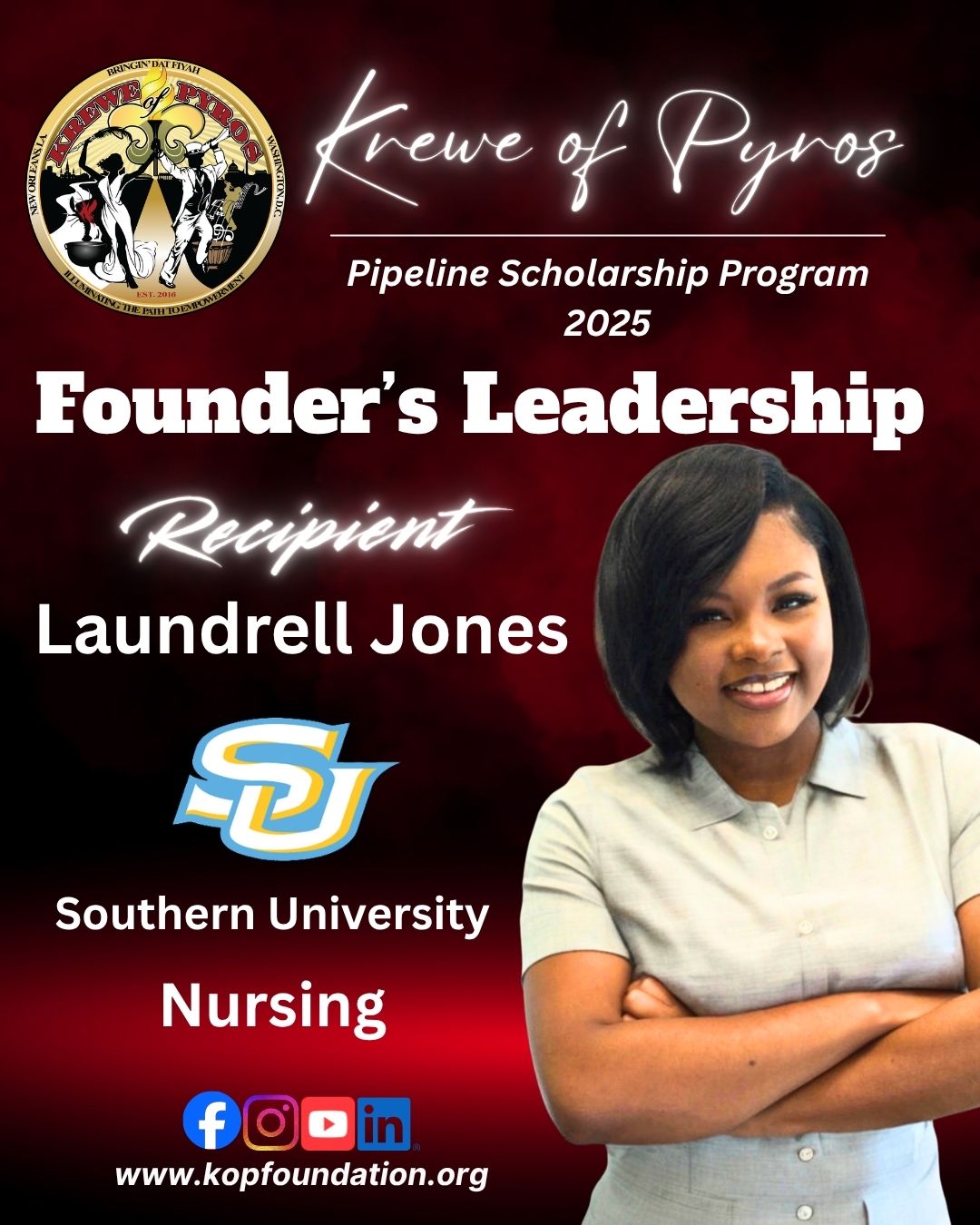 2025 Founder's Leadership Scholarship recipient Laundrell Jones, Southern University, Nursing