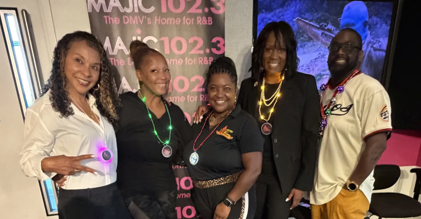 Krewe of Pyros members at a Majic 102.3 radio studio appearance in the DMV